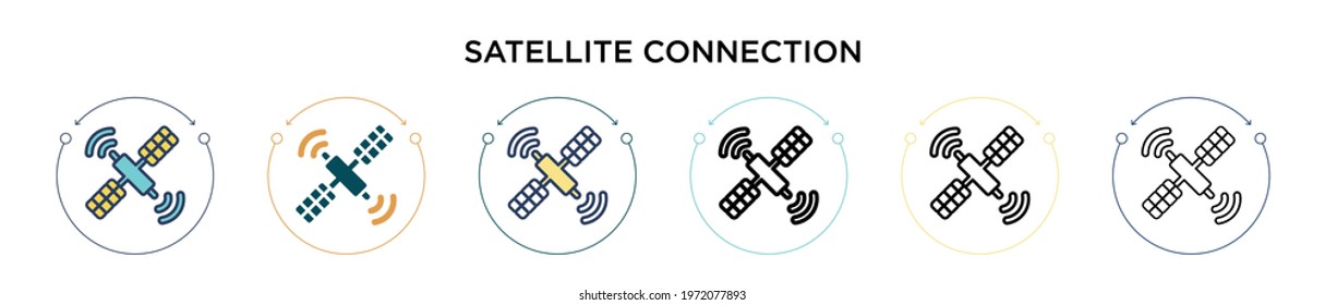 Satellite connection icon in filled, thin line, outline and stroke style. Vector illustration of two colored and black satellite connection vector icons designs can be used for mobile, ui, web