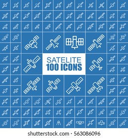 Satellite, Connection, Internet, Space and Radio Vector Flat Icons.