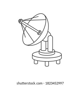 Satellite dish antenna, black icon outline, isolated on white background. Vector illustration.