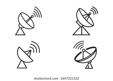 Silhueta de ícones de comunicação da antena do prato do satélite