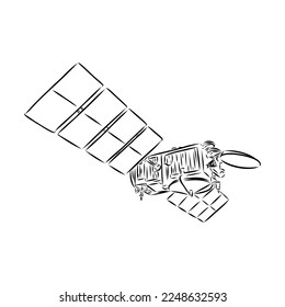 Satellite with dish antenna. Doodle style space satellite vector