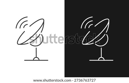 Satellite Dish Antenna Line Icon, Wireless Telecommunication Receiver and Global Broadcast Signal Transmitter Vector Illustration, Modern Space Communication and Internet Tech Design.