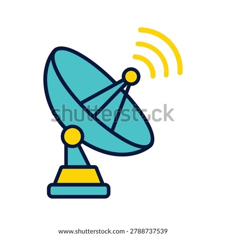 Satellite dish antenna transmitting and receiving signals, communication, broadcasting, technology and science icon.
