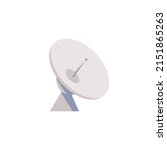 Satellite dish with antenna for tv broadcasting, flat vector illustration isolated on white background. Concept of modern technologies, telecommunications and space.