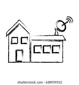 satellite dish and antenna tv on the house roof