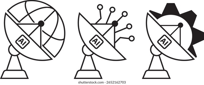 parabólica parabólica inteligência artificial ai circuito placa engrenagem ícone imagem vetorial