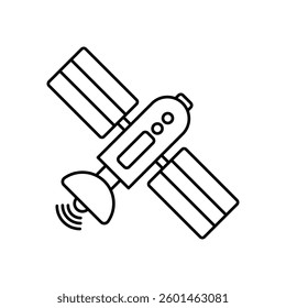 Satellite with a satellite dish black icon design on a white background