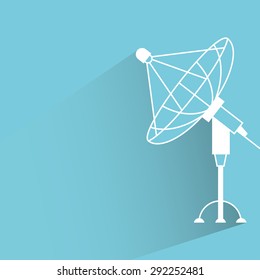 satellite dish in blue background, shadow and flat theme