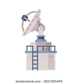 Satellite Dish for Broadcast Communication Flat Style Vector Illustration on White Background