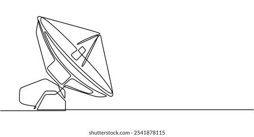 Satellite dish in continuous one line drawing. Minimalist design for space technology and communication.