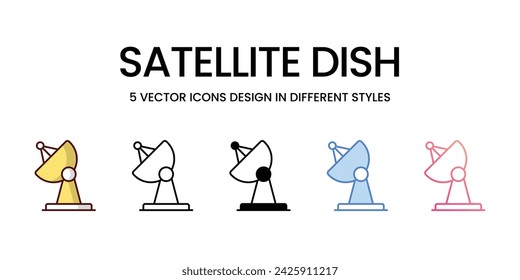 Satellite Dish Icon Design in Five style with Editable Stroke. Line, Solid, Flat Line, Duo Tone Color, and Color Gradient Line. Suitable for Web Page, Mobile App, UI, UX and GUI design.