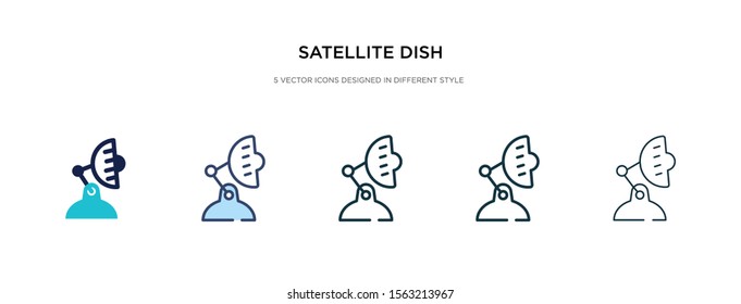satellite dish icon in different style vector illustration. two colored and black satellite dish vector icons designed in filled, outline, line and stroke style can be used for web, mobile, ui
