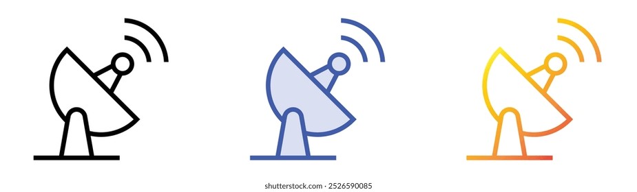 Icono de antena parabólica. Lineal, relleno azul y diseño de estilo degradado aislado sobre fondo blanco