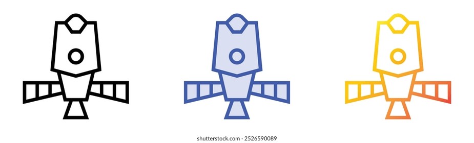 Icono de antena parabólica. Lineal, relleno azul y diseño de estilo degradado aislado sobre fondo blanco
