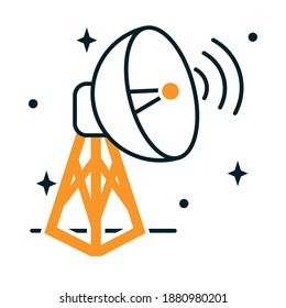 icono de antena parabólica sobre fondo blanco, estilo de medio color de media línea, ilustración vectorial