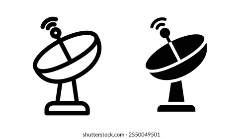 Satellite dish Icon set in black filled and line.