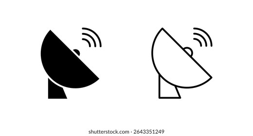 Ícone de antena parabólica mostrando transmissão de sinal ou radiodifusão.