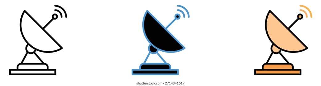 Vetor de ícone de prato de satélite. comunicação sem fio e símbolo de transmissão de sinal. ilustração vetorial.