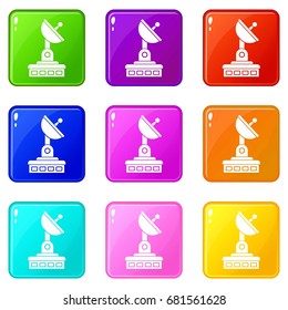 Satellite dish icons of 9 color set isolated vector illustration