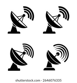 Satellite dish icons set signal communication vector design