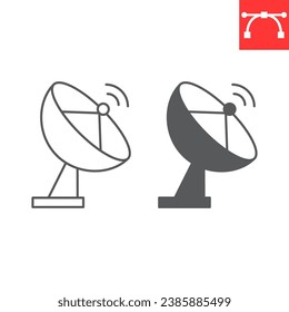 Satellitenschüssel und Glyph-Symbol, Kommunikation und Radar, GPS-Signal-Vektorsymbol, Vektorgrafik, bearbeitbares Strich-Umrisszeichen, eps10.