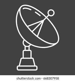 Satellite Dish line icon, antenna and radar, vector graphics, a linear pattern on a black background, eps 10.