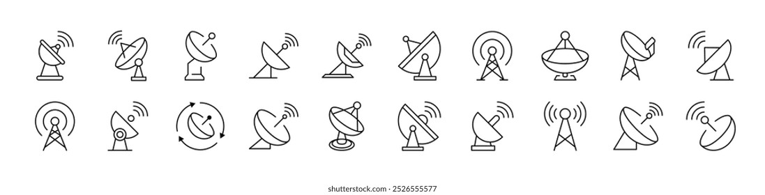 Satellite Dish Line Icon Bundle. Editable Stroke. Minimalistic Linear Pictogram for Design of Cards, Apps, Banners, Posts