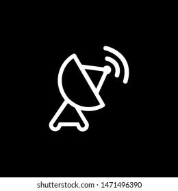 Satellite Dish Line Icon On Black Background. Black Flat Style Vector Illustration.