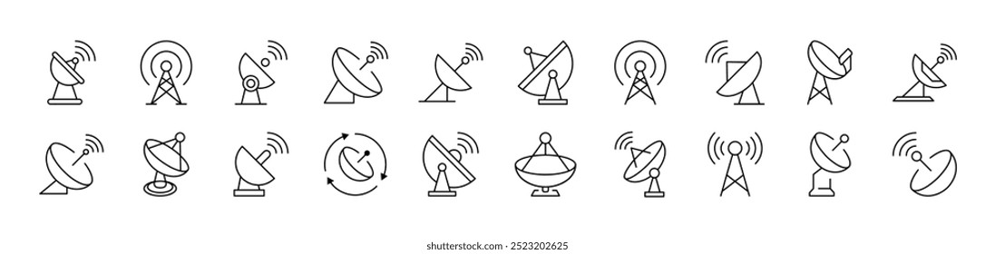 Satellite Dish Line Icon Pack. Editable Stroke. Minimalistic Linear Pictogram for Design of Cards, Apps, Banners, Posts 