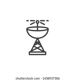 Satellite dish line icon. Radar linear style sign for mobile concept and web design. Radio antenna outline vector icon. Symbol, logo illustration. Vector graphics