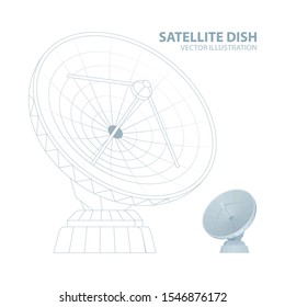 Satellite dish. Mesh line and realistic radio telescope vector illustrations set. Parabolic satellite dish. Part of set.