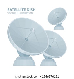 Satellite dish. Realistic radio telescope vector illustrations set. Parabolic satellite dish. Part of set.