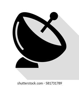 Satellite dish sign. Black icon with flat style shadow path.