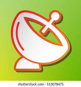 Satellite dish sign. Contrast icon with reddish stroke on green background.