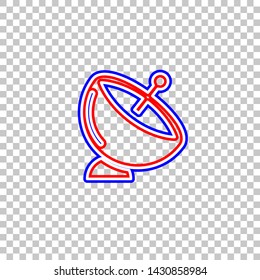 Satellite dish sign. Red, white and contour icon at transparent background. Illustration.