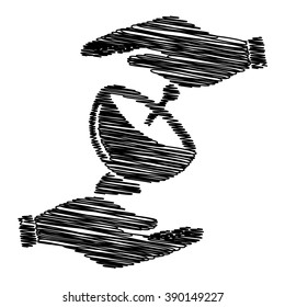 Satellite dish sign. Save or protect symbol by hands with scribble effect.