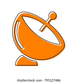 Satellite dish sign. Vector. Black line icon with shifted flat orange filled icon on white background. Isolated.