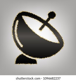 Satellite dish sign. Vector. Blackish icon with golden stars at grayish background.