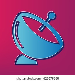 Satellite dish sign. Vector. Blue 3d printed icon on magenta background.