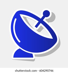 Satellite dish sign. Vector. New year bluish icon with outside stroke and gray shadow on light gray background.