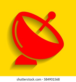 Satellite dish sign. Vector. Red icon with soft shadow on golden background.