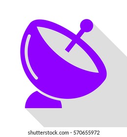 Satellite dish sign. Violet icon with flat style shadow path.