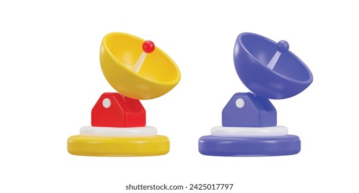 Señal de antena parabólica GPS radar en amarillo, rojo y blanco icono de color 3d ilustración vectorial conjunto