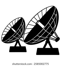 Satellite dish, satellite, dish silhouette vector icon illustration on white background.