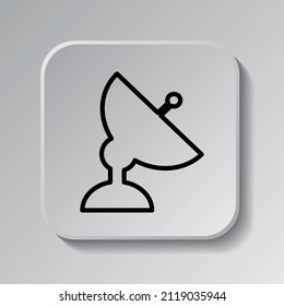 Satellite dish simple icon. Flat desing. Black icon on square button with shadow. Grey background.ai