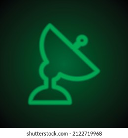 Satellite dish simple icon. Flat desing. Green neon on black background with green light.ai