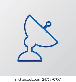 Satellite dish simple icon. Flat design. Paper cut design. Cutted blue symbol with shadow. Gray background.ai