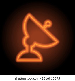 Icono simple de antena parabólica. Diseño plano. Neón naranja sobre fondo negro.ai