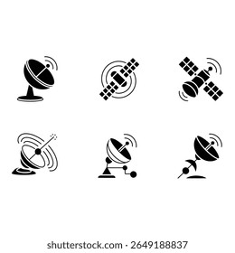Satellite Dish and Spacecraft Icons Modern Monochrome Technology Communication Graphics