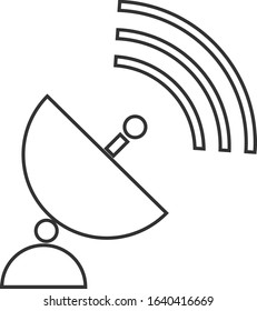 Satellite dish transmitting signal. Outline vector icon.